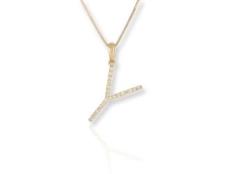 PARIKHS Diamond Initial 'Y' Pendant Necklace in 18k Yellow Gold over Sterling Silver 0.10ct IJK-I2