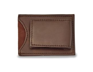 Brown Leather Magnetic Money Clip with ID Slot
