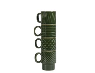 Coffee & More Collection Stackable Espresso Mug, Set of 4, 3oz, Green