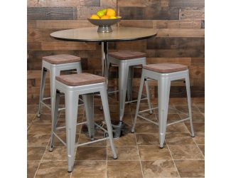 4 Pack 24" High Metal Indoor Counter Bar Stool - Stackable Stool, Silver