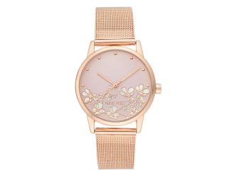 Women's Rose Gold Floral Dial Mesh Bracelet Watch