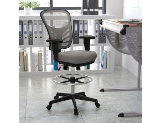 Mid-Back Gray Mesh Ergonomic Drafting Chair/Black Frame - Adjustable Foot Ring