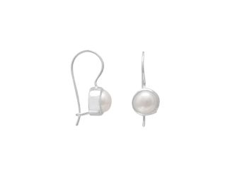 White Freshwater Pearl Bezel Set Euro Back Earrings