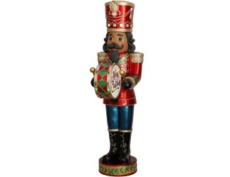 Indoor/Outdoor Oversized Christmas Decor, 5-Ft. Nutcracker Playing Bass Drum w/ Moving Hands, Music,