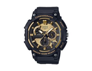 Mens Classic Chronograph Analog Resin Watch Black & Gold Dial