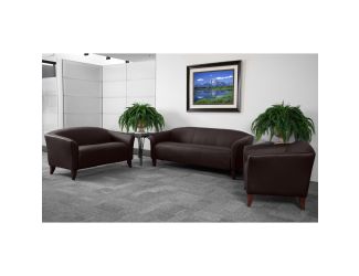Brown LeatherSoft Chair with Cherry Wood Feet - Lobby or Guest Seating
