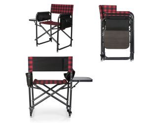 Outdoor Directors Folding Chair Red & Black Buffalo Plaid Pattern