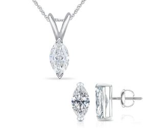 Bright White Pinnacle Marquise cut Lab Grown Diamond Screwback Set in 14K White Gold 1.20ct, GH, VVS