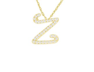 PARIKHS Diamond Initial Pendant Alphabet 'Z' in 14K Yellow Gold over Sterling Silver 0.15ct , IJK-I3