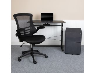 3PC Office Set-Adjustable Desk, Ergonomic Mesh Office Chair, Filing Cabinet