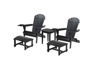 Blizzard - 2 Foldable Adirondack Chairs w/Cup Holders, 2 Ottoman & End Table - Black