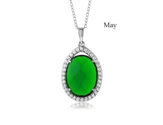 PARIKHS Rhodium Plated Oval CZ May Birthstone Necklace in 925 Sterling Silver
