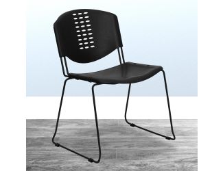 400 lb. Capacity Black Plastic Stack Chair with Black Frame and Textured Seat