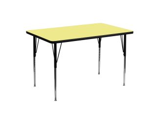 30"W x 48"L Rectangular Yellow Thermal Laminate Adjustable Activity Table