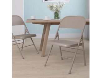 Triple Braced & Double Hinged Beige Metal Folding Chair - Commercial Chair