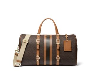 Bedford Travel Extra-Large Signature Logo Stripe Weekender Bag-  Brown/Acorn