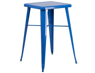 23.75" Square Blue Metal Indoor-Outdoor Bar Height Table - Event Furniture
