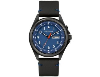 Caravelle Men's Strap Watch Black with Blue Dial