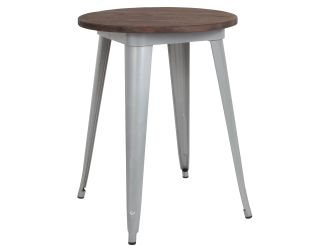 24" Round Silver Metal Indoor Table with Walnut Rustic Wood Top - Caf Table