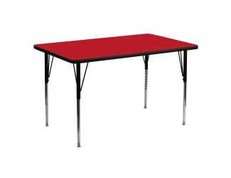 30"W x 60"L Rectangular Red HP Laminate Activity Table - Height Adjustable Legs