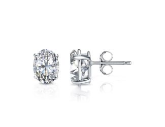Bright White Pinnacle Oval Lab Grown Diamond Stud in 14K White Gold 1.20ct,Color-GH,Clarity-VVS