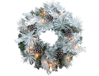 24-in. Christmas Prelit Snow Flocked Wreath with Oversized Pinecones