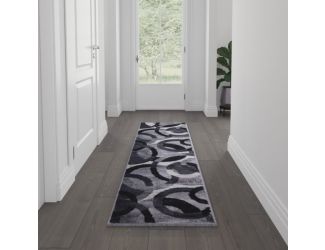 Modern Geometric Design Area Rug in Blue, Gray, and White - 2' x 7'