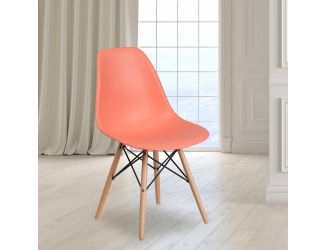 Peach Plastic Chair with Wooden Legs - Hospitality Seating - Side Chair