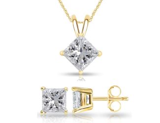 Bright White Pinnacle Princess cut Lab Grown Diamond Set in 14K Yellow Gold 1.00ct, GH, VVS