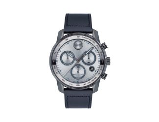 Mens BOLD Verso Chronograph Navy Leather Strap Watch Military Gray Dial