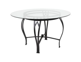 48" Round Glass Dining Table with Bowed Out Black Metal Frame