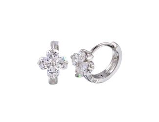 PARIKHS Rhodium Plated Flower CZ Huggie Earring in 925 Sterling Silver