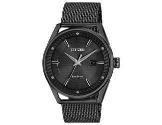 Men's Drive CTO Eco-Drive Watch, Black-tone SS, Mesh Bracelet, Black Dial