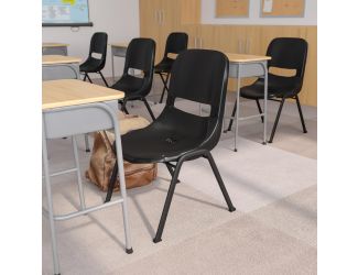 880 lb. Capacity Black Ergonomic Shell Stack Chair with Contoured Waterfall Seat