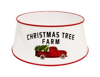 Metal Christmas Tree Collar with Retro Truck and Tree Design in White