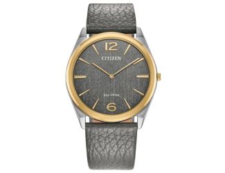 Unisex Classic Eco-Drive Gray Leather Strap Watch Gray Dial
