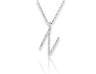 PARIKHS Diamond Initial Pendant Alphabet 'N' in 10K White Gold 0.10 ct , IJK color - I3 clarity