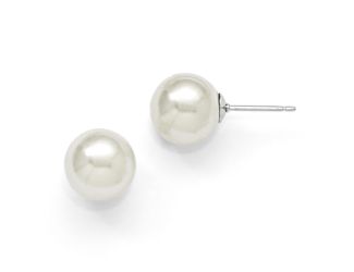 Sterling Silver Majestik 10-11mm Round White Shell Bead Stud Earrings