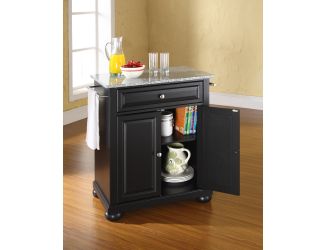 Alexandria Granite Top Portable Kitchen Island Black Finish