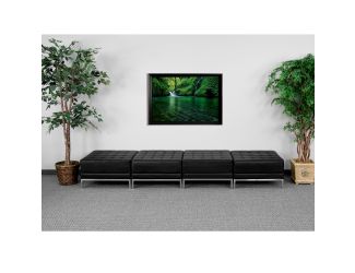 Black LeatherSoft Backless Four Seat Bench w/Integrated Stainless Steel Legs