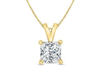 Certified PARIKHS Princess cut Popular Diamond Pendant 14K Yellow Gold 0.80ct IJK Color, I2 Clarity