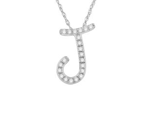 PARIKHS Diamond Initial Pendant Alphabet 'J' in 14K White Gold over Sterling Silver 0.10ct, IJK - I3