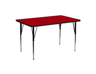 24"W x 48"L Rectangular Red Thermal Laminate Adjustable Activity Table