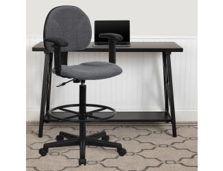Gray Fabric Swivel Drafting Chair with Adjustable Height and Arms - Home Office