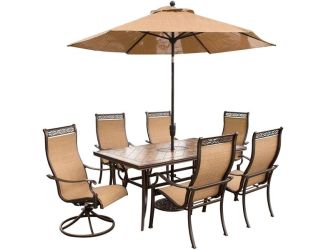Monaco 7 Pc. Dining Set with Umbrella- Two Swivel Chairs, Four Dining Chairs, and a 40 x 68 in. Tabl