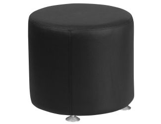 Black LeatherSoft 18" Round Low Profile Design Ottoman - Reception Furniture