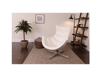 White LeatherSoft Upholstered Swivel Cocoon Chair with Integrated Arms