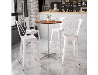 30" Round Wood Cocktail Table with 30" and 42" Columns