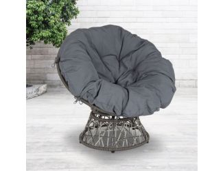 Brown Swivel Patio Papasan Lounge Chair with Beige Cushion - Accent Chair