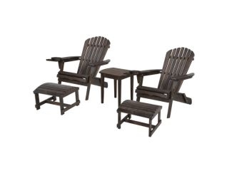 Blizzard - 2 Foldable Adirondack Chairs w/Cup Holders, 2 Ottoman & End Table - Dark Brown